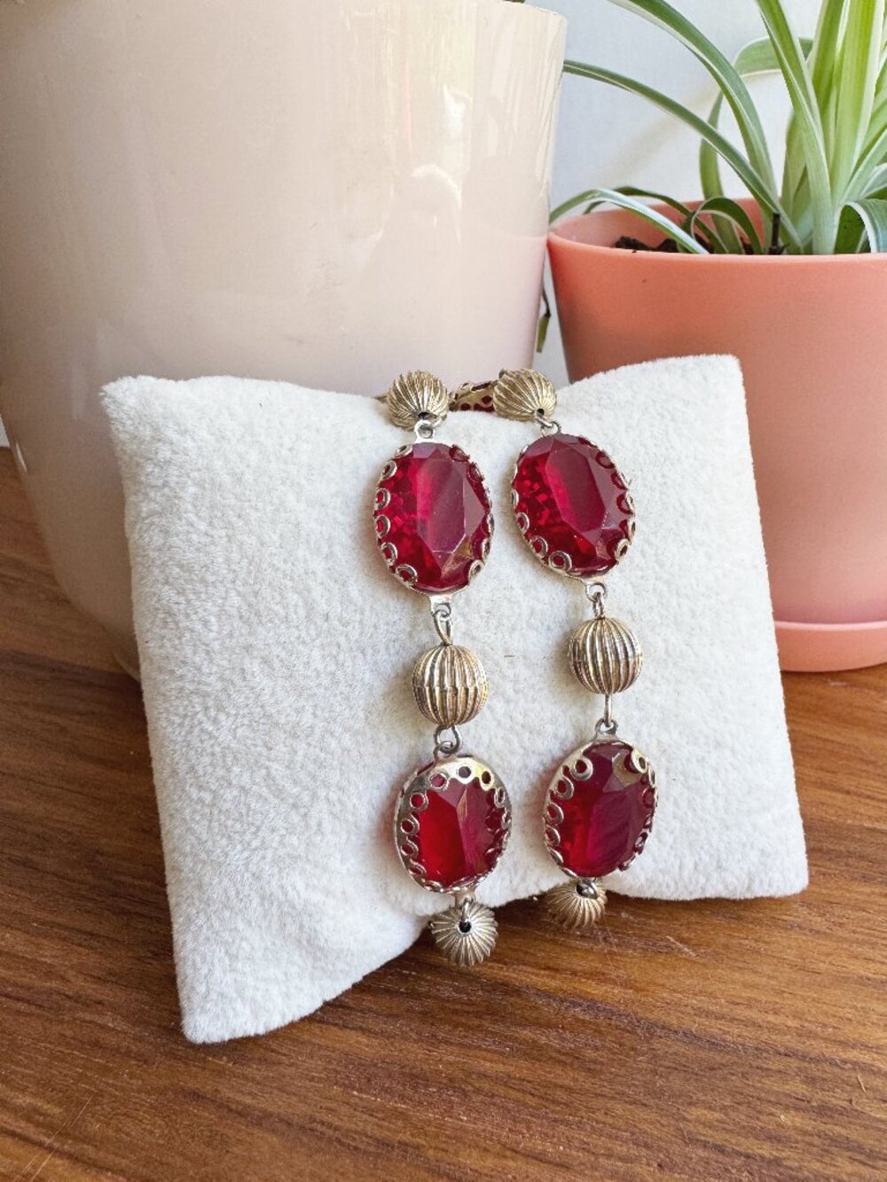 Vintage Coro Gold-Tone Red Cabochon Double Strand Bracelet